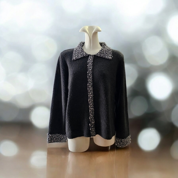 Susan Bristol Merino Wool Sweater with beautiful bead trim. - Picture 1 of 9